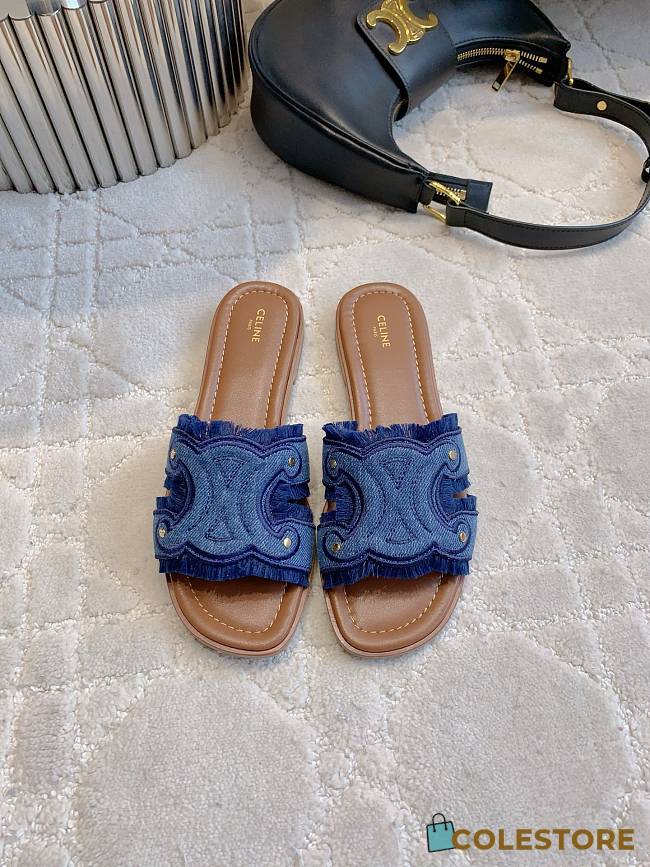 Colestore Celine Marina Fringed Mule In Cotton Blue - 1