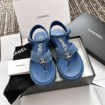 Colestore Chanel Platform Thong Blue Denim Sandals
