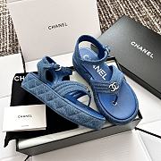 Colestore Chanel Platform Thong Blue Denim Sandals - 6