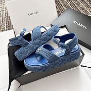 Colestore Chanel Platform Thong Blue Denim Sandals - 4