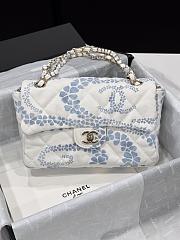 Colestore Chanel CoCo Beach Flap bag Printed Denim & Gold-tone Metal, White & Blue  - 1