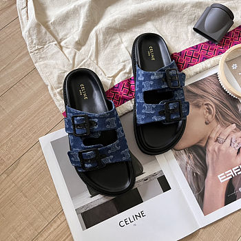 Colestore Celine Denim Blue Flat Sandals