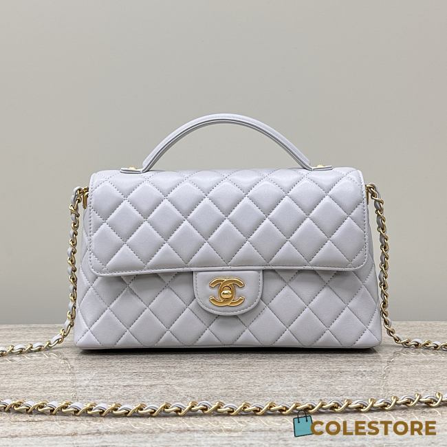 Colestore Chanel Mini Flap Bag with Top Handle Lambskin Grey 27x16x7.5cm - 1