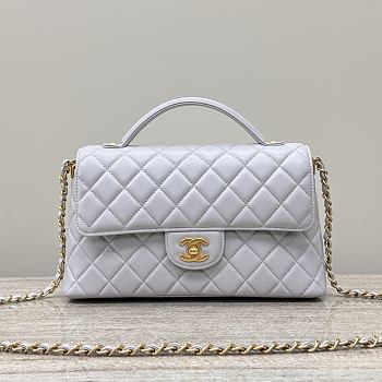 Colestore Chanel Mini Flap Bag with Top Handle Lambskin Grey 27x16x7.5cm