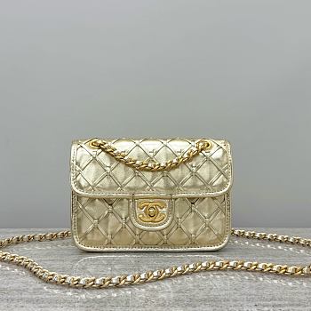 Colestore Chanel Mini Flap Bag Metallized Braided Calfskin & Gold-Tone Metal Gold 13x19x5.5cm