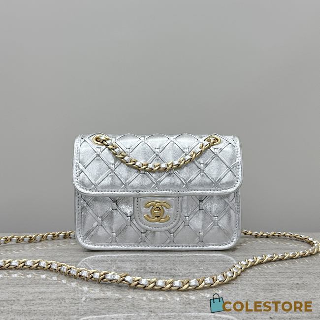  Colestore Chanel Mini Flap Bag Metallized Braided Calfskin & Gold-Tone Metal Sliver 13x19x5.5cm - 1