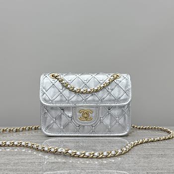  Colestore Chanel Mini Flap Bag Metallized Braided Calfskin & Gold-Tone Metal Sliver 13x19x5.5cm