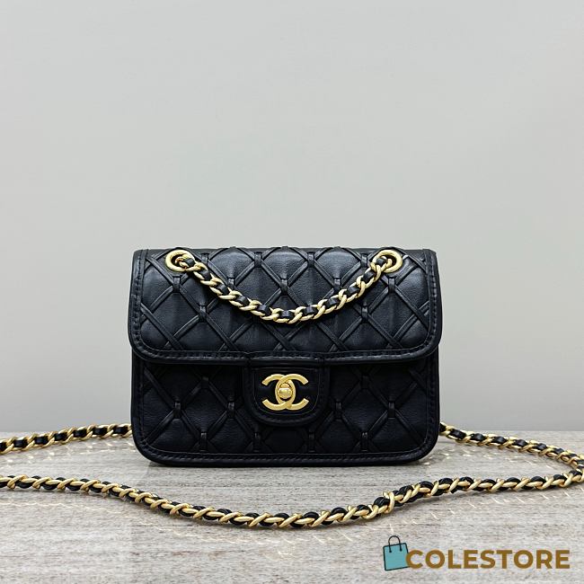 Colestore Chanel Mini Flap Bag Suede Calfskin, Braided Calfskin & Gold-Tone Metal Black 13x19x5.5cm - 1