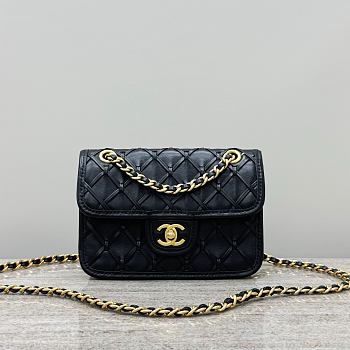 Colestore Chanel Mini Flap Bag Suede Calfskin, Braided Calfskin & Gold-Tone Metal Black 13x19x5.5cm