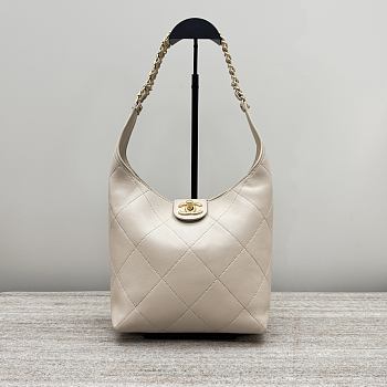 Colestore Chanel Shiny Lambskin Quilted Hobo Beige 27x23x21cm