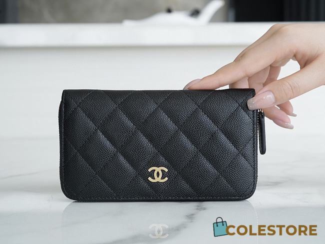 Colestore Chanel Caviar Long Zip Wallet Black 9×2×15cm - 1