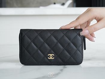 Colestore Chanel Caviar Long Zip Wallet Black 9×2×15cm