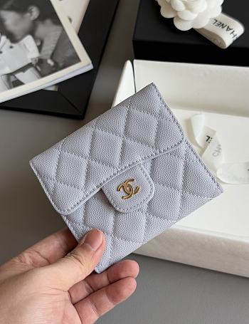 Colestore Chanel Caviar Quilted Flap Card Holder Gray 10.5x11.5x3cm