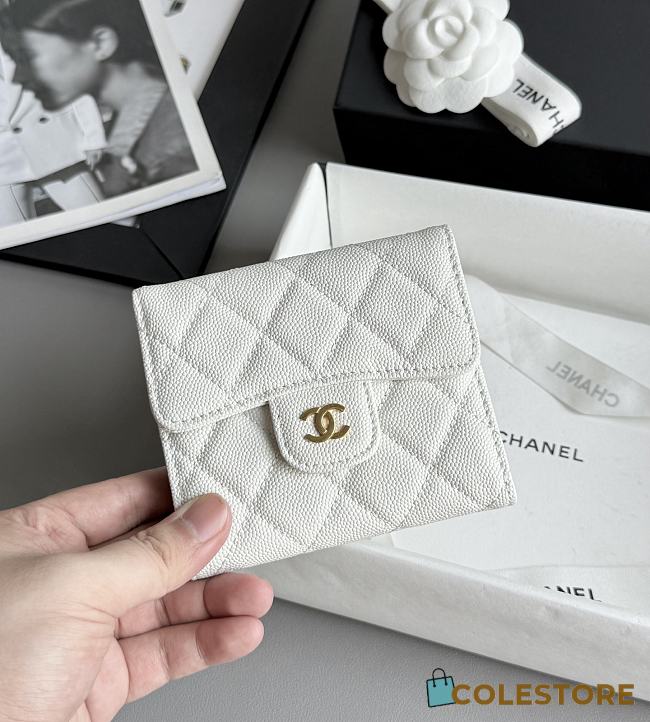 Colestore Chanel Caviar Quilted Flap Card Holder White 10.5x11.5x3cm - 1