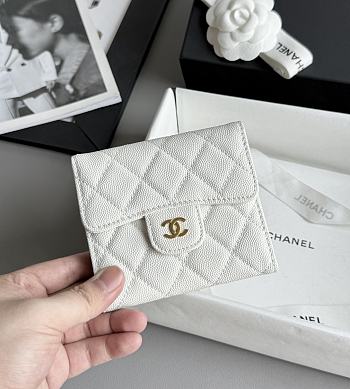Colestore Chanel Caviar Quilted Flap Card Holder White 10.5x11.5x3cm