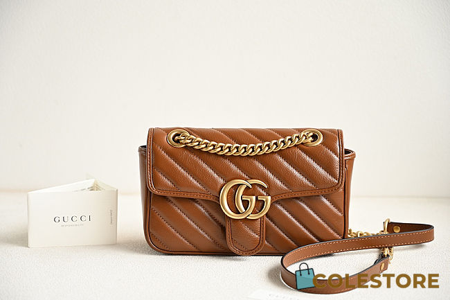 Colestore Gucci GG Marmont Mini Shoulder Bag in Brown Leather 22x13x6cm - 1