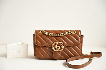 Colestore Gucci GG Marmont Mini Shoulder Bag in Brown Leather 22x13x6cm