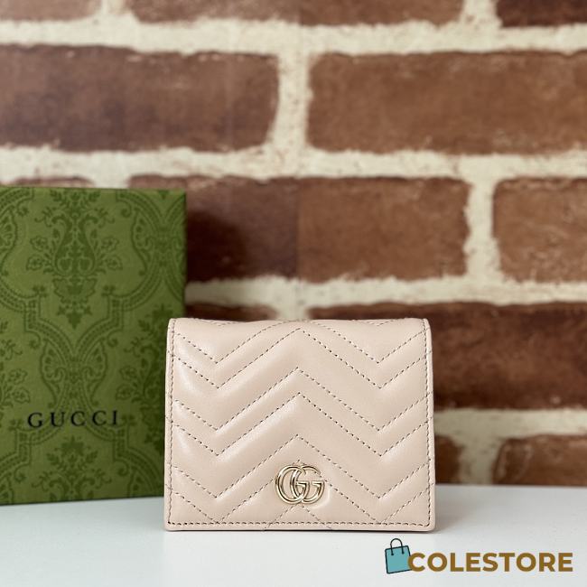 Colestore Gucci GG Marmont Mini Wallet in Pale Pink Leather 11x8x2.5cm - 1