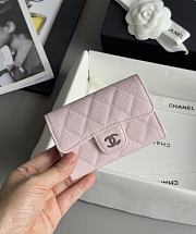 Colestore Chanel Caviar Quilted Flap Card Holder Wallet Pink x Sliver Hardware 7.5x11.2cm - 1