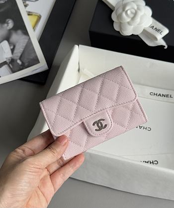 Colestore Chanel Caviar Quilted Flap Card Holder Wallet Pink x Sliver Hardware 7.5x11.2cm