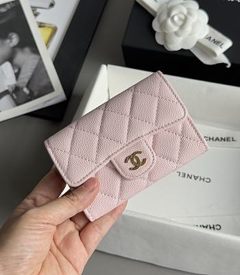 Colestore Chanel Caviar Quilted Flap Card Holder Wallet Pink x Gold Hardware 7.5x11.2cm