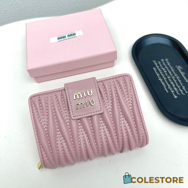 Colestore Miu Miu Matelassé Leather Small Wallet Pink 13.5x9.5x3.5cm - 1