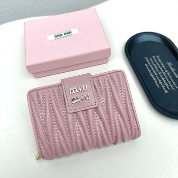 Colestore Miu Miu Matelassé Leather Small Wallet Pink 13.5x9.5x3.5cm