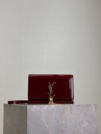 Colestore YSL Cassandre Kate Tassel Leather Wallet On Chain Wine Red 19x12.5x4cm