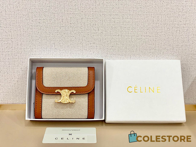 Colestore Celine Small Flap Wallet Triomphe In Textile And Calfskin 11x10x5cm - 1