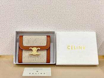 Colestore Celine Small Flap Wallet Triomphe In Textile And Calfskin 11x10x5cm