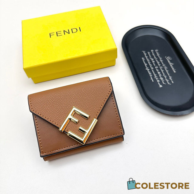 Colestore Fendi FF Diamond Wallet Leather Caramel 11x9x3cm - 1