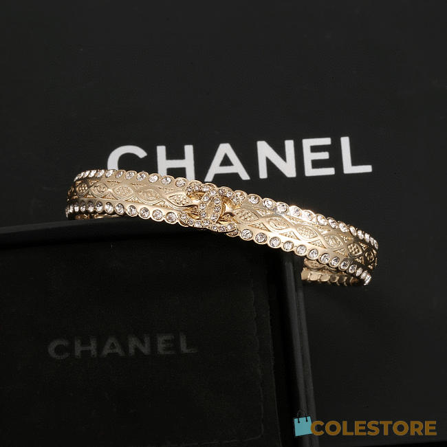 Colestore Chanel Crystal Manchette CC Gold Cuff Bracelet - Gold - 1