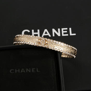 Colestore Chanel Crystal Manchette CC Gold Cuff Bracelet - Gold