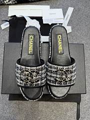 Colestore Chanel Tweed Chain Slides Black - 1