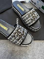 Colestore Chanel Tweed Chain Slides Black - 6