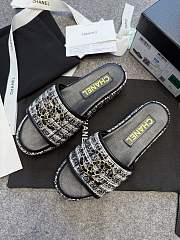 Colestore Chanel Tweed Chain Slides Black - 5