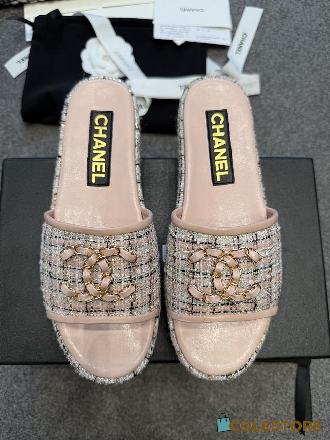 Colestore Chanel Tweed Chain Slides Pink - 1