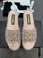Colestore Chanel Tweed Chain Slides Pink - 1