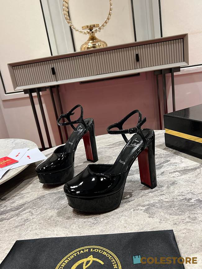 Colestore Christian Louboutin Women's Black Patent Leather Ankle-Strap Pumps - 1