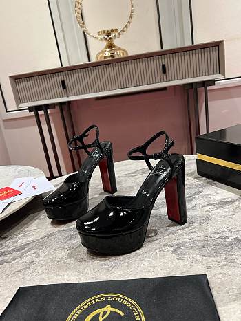Colestore Christian Louboutin Women's Black Patent Leather Ankle-Strap Pumps