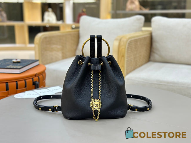Colestore Chloé Small Bracelet Backpack In Grained Black Leather 22x20x10.5cm - 1