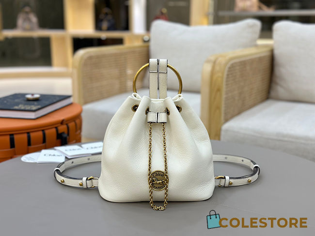 Colestore Chloé Small Bracelet Backpack In Grained White Leather 22x20x10.5cm - 1