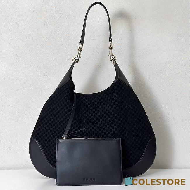 Colestore Gucci B Shoulder Bag in Black GG Suede 49x46x4cm - 1