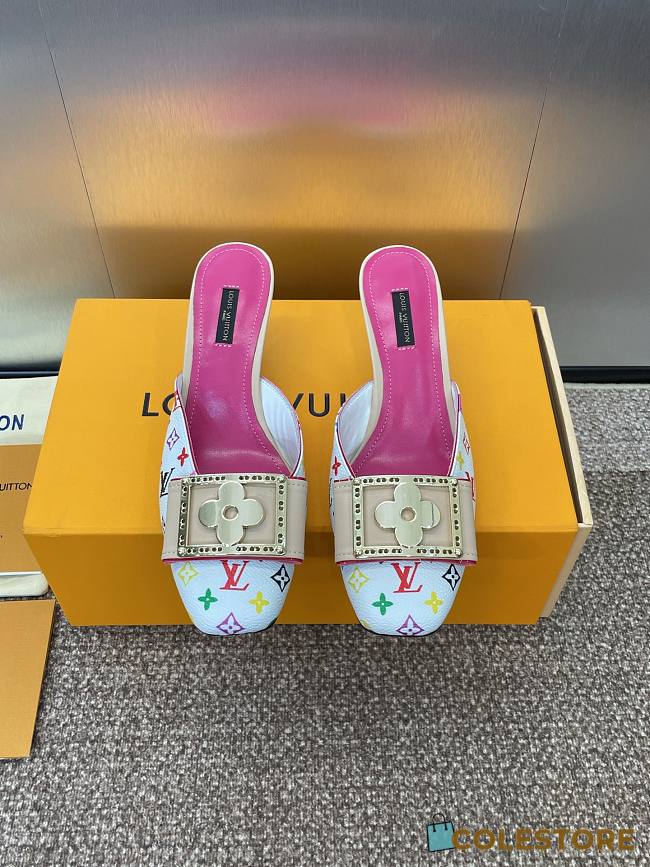 Colestore Louis Vuitton Jelly-Colored Kitten Mule White Pink - 1