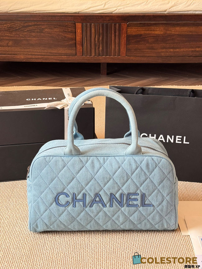 Colestore Chanel Sports Line Boston Bag Blue 35x20cm - 1