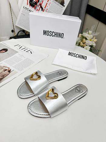 Colestore Love Moschino Silver Slide sandals