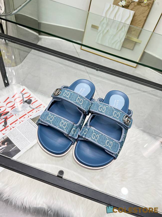 Colestore Gucci Sandal With Double G in Blue Denim - 1