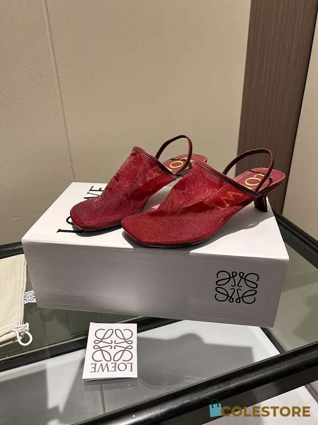Colestore Loewe Petal Slingback Heel Sandal in Mesh Red - 1