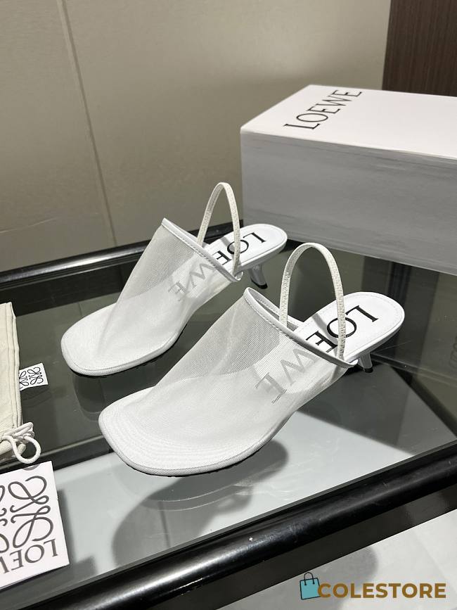 Colestore Loewe Petal Slingback Heel Sandal in Mesh White - 1
