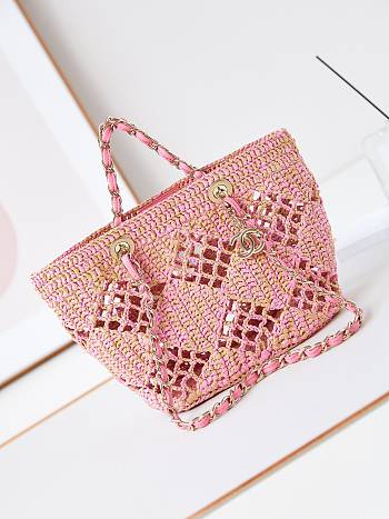 Colestore Chanel 2024 Coco Beach Large Raffia in Pink  24x32x10cm